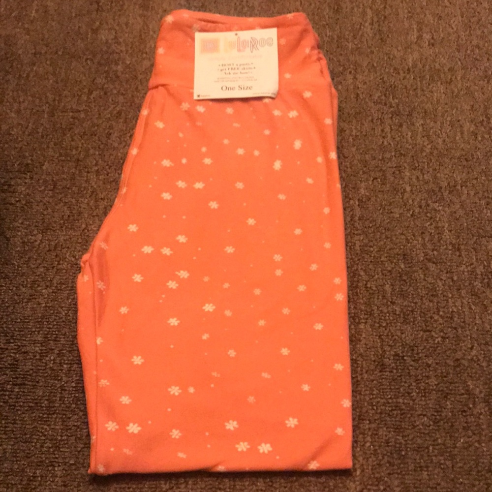 Lularoe os leggings pink with white flowers NEW